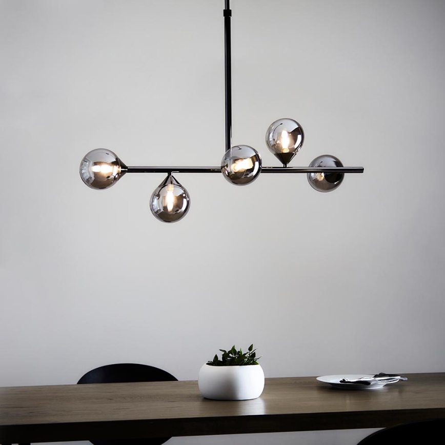 Endon 101348 - Lampadario su asta OTIS 5xG9/3W/230V nero cromato/nero fumé