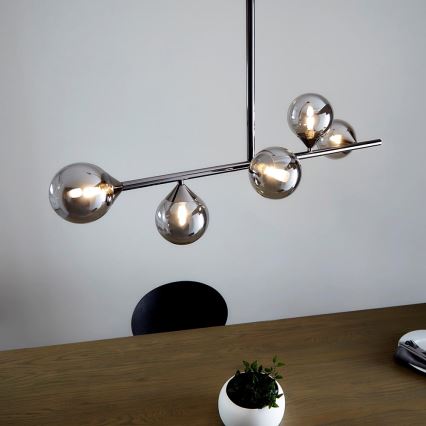Endon 101348 - Lampadario su asta OTIS 5xG9/3W/230V nero cromato/nero fumé