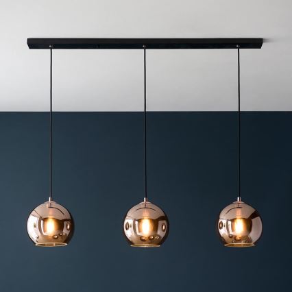 Endon 102929 - Lampadario a sospensione con filo BOLI 3xE27/10W/230V nero/fumé marrone