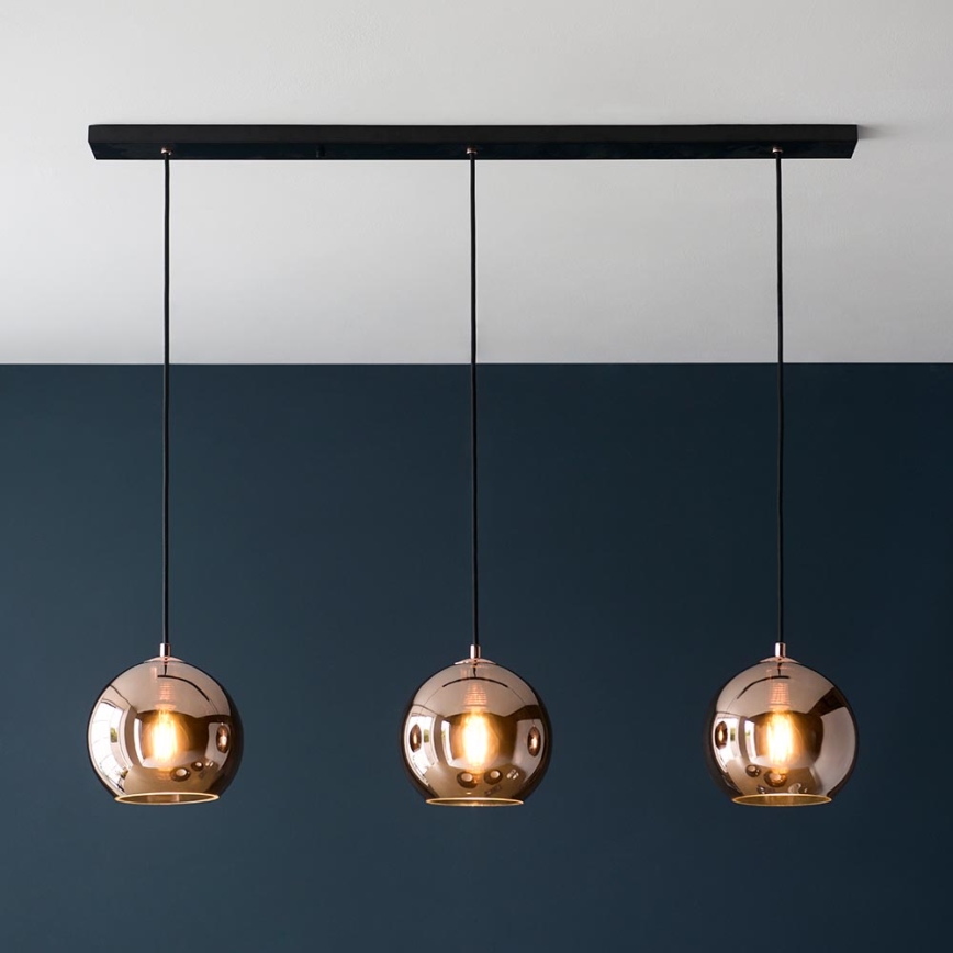 Endon 102929 - Lampadario a sospensione con filo BOLI 3xE27/10W/230V nero/fumé marrone