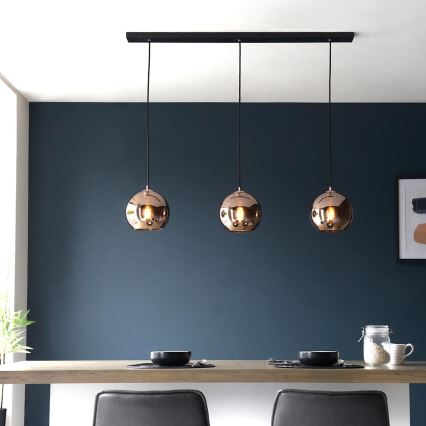 Endon 102929 - Lampadario a sospensione con filo BOLI 3xE27/10W/230V nero/fumé marrone