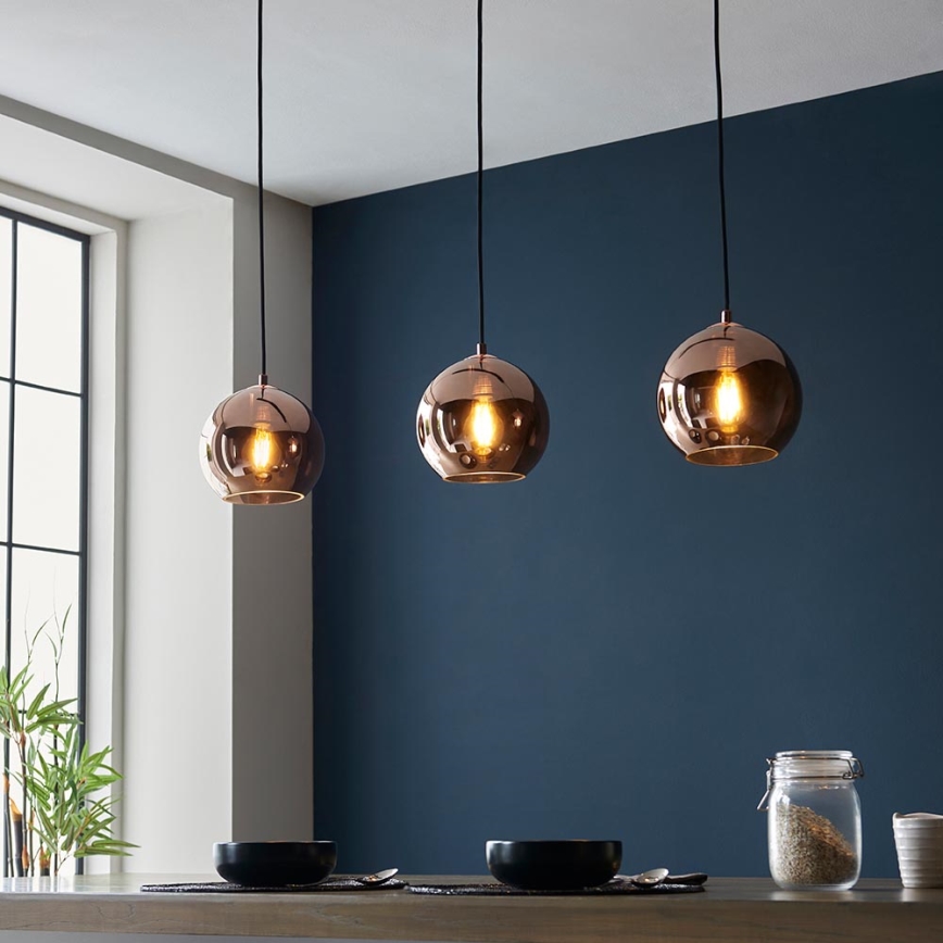 Endon 102929 - Lampadario a sospensione con filo BOLI 3xE27/10W/230V nero/fumé marrone