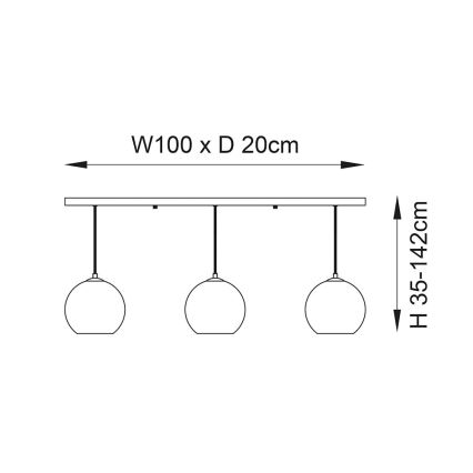 Endon 102929 - Lampadario a sospensione con filo BOLI 3xE27/10W/230V nero/fumé marrone