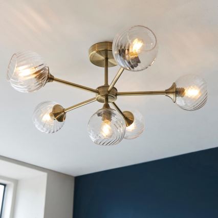 Endon 103171 - Lampadario a sospensione con supporto rigido ALLEGRA 6xE14/7W/230V ottone/limpido