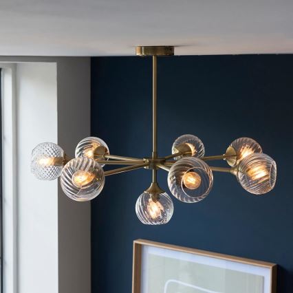 Endon 103172 - Lampadario a sospensione con supporto rigido ALLEGRA 8xE14/7W/230V ottone/limpido