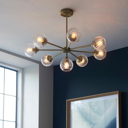 Endon 103172 - Lampadario a sospensione con supporto rigido ALLEGRA 8xE14/7W/230V ottone/limpido