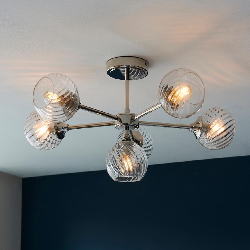 Endon 104050 - Lampadario a sospensione con supporto rigido ALLEGRA 6xE14/7W/230V cromo lucido/limpido