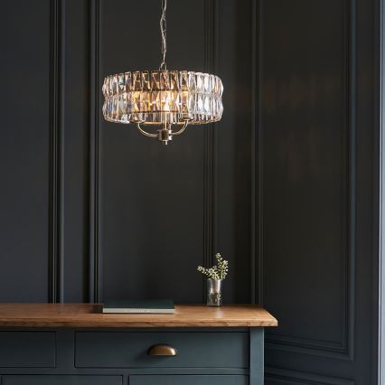 Endon 104466 - Lampadario a sospensione con catena CLIFTON 3xE14/6W/230V cromo lucido/limpido diametro 38,5 cm