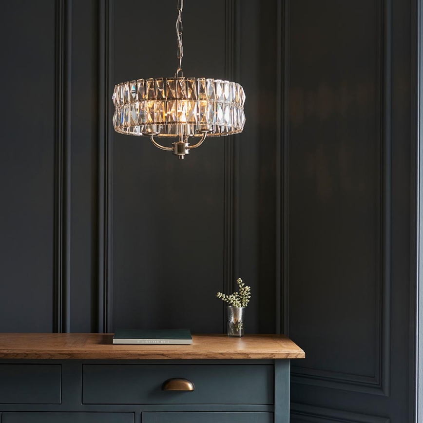 Endon 104466 - Lampadario a sospensione con catena CLIFTON 3xE14/6W/230V cromo lucido/limpido diametro 38,5 cm