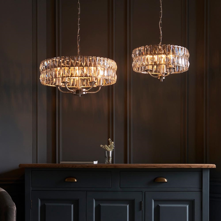 Endon 104466 - Lampadario a sospensione con catena CLIFTON 3xE14/6W/230V cromo lucido/limpido diametro 38,5 cm