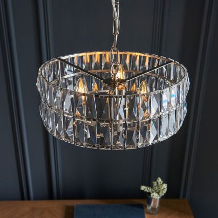 Endon 104466 - Lampadario a sospensione con catena CLIFTON 3xE14/6W/230V cromo lucido/limpido diametro 38,5 cm