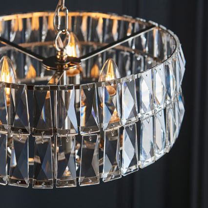 Endon 104466 - Lampadario a sospensione con catena CLIFTON 3xE14/6W/230V cromo lucido/limpido diametro 38,5 cm