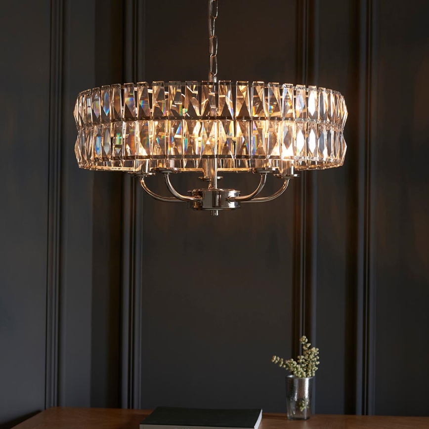 Endon 104467 - Lampadario a sospensione con catena CLIFTON 5xE14/6W/230V cromo lucido/limpido diametro 50,5 cm