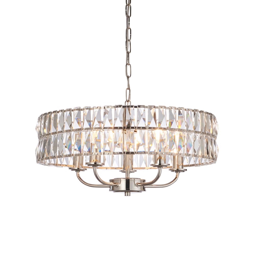 Endon 104467 - Lampadario a sospensione con catena CLIFTON 5xE14/6W/230V cromo lucido/limpido diametro 50,5 cm