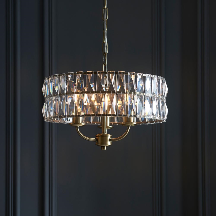 Endon 106243 - Lampadario a catena CLIFTON 3xE14/6W/230V Ø 38,5 cm ottone/trasparente