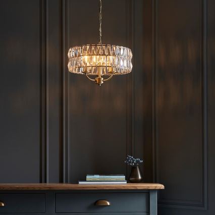 Endon 106243 - Lampadario a catena CLIFTON 3xE14/6W/230V Ø 38,5 cm ottone/trasparente