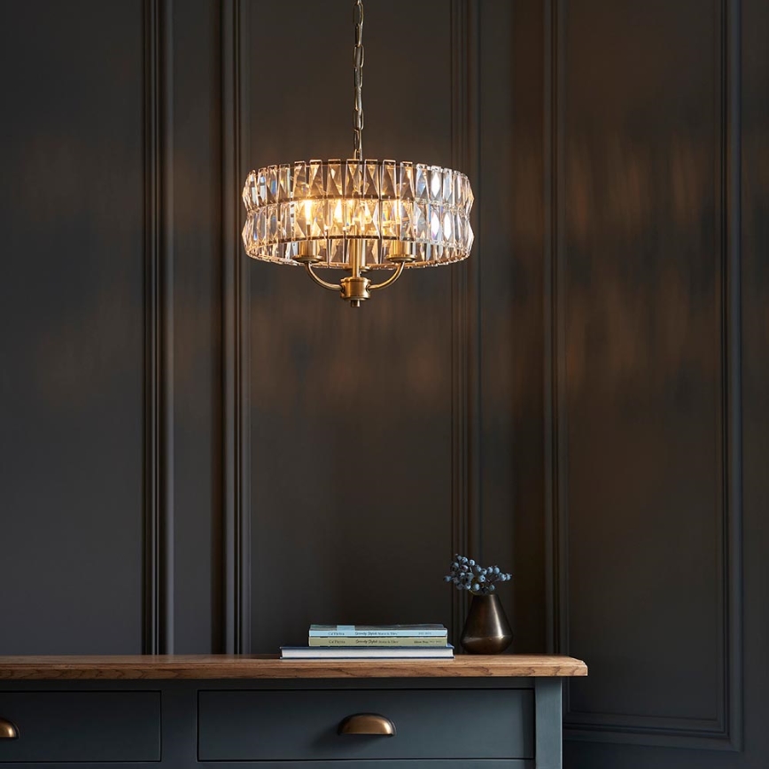 Endon 106243 - Lampadario a catena CLIFTON 3xE14/6W/230V Ø 38,5 cm ottone/trasparente