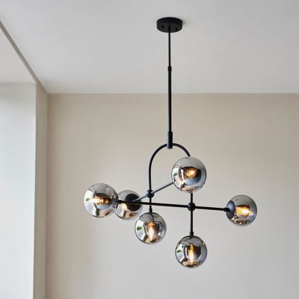Endon 106661 - Lampadario a stelo ONTARIO 6xE14/7W/230V nero/nero fumé