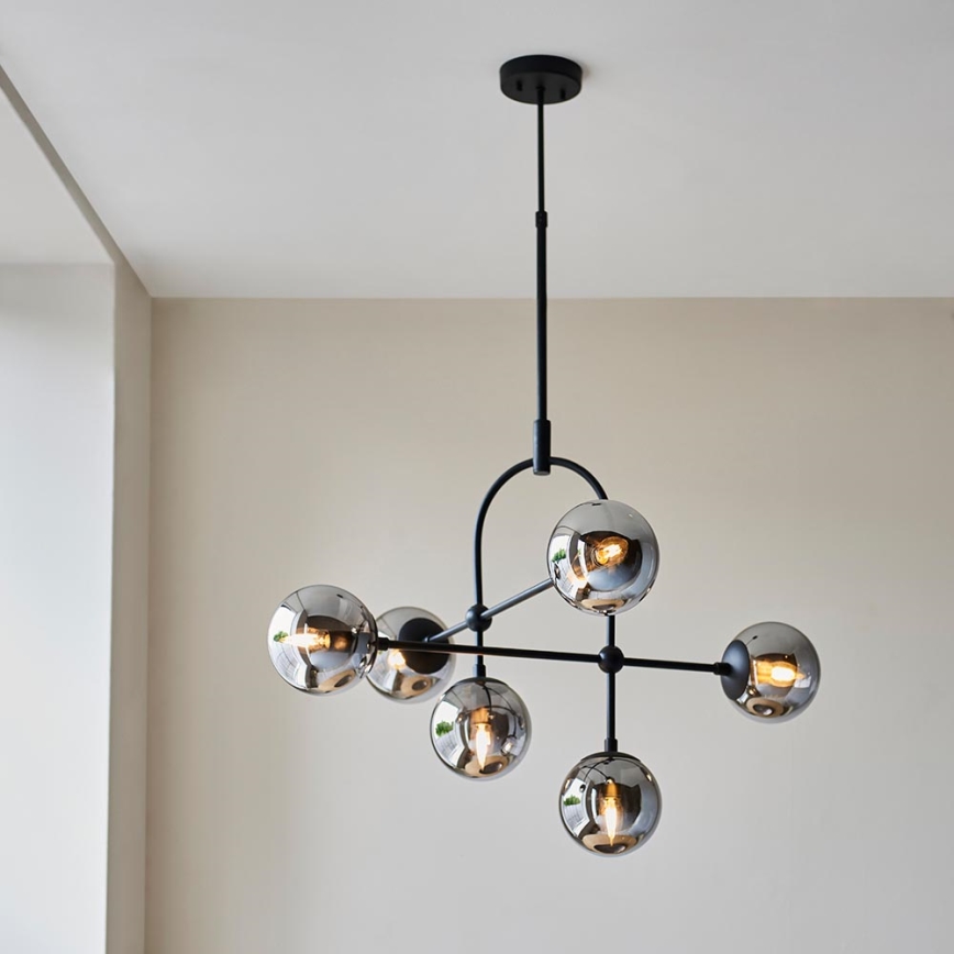 Endon 106661 - Lampadario a stelo ONTARIO 6xE14/7W/230V nero/nero fumé