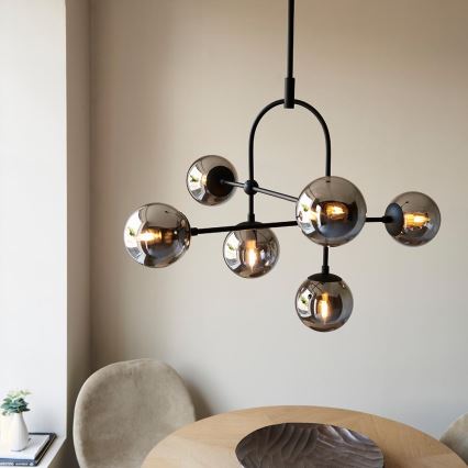 Endon 106661 - Lampadario a stelo ONTARIO 6xE14/7W/230V nero/nero fumé
