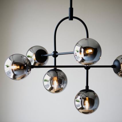 Endon 106661 - Lampadario a stelo ONTARIO 6xE14/7W/230V nero/nero fumé