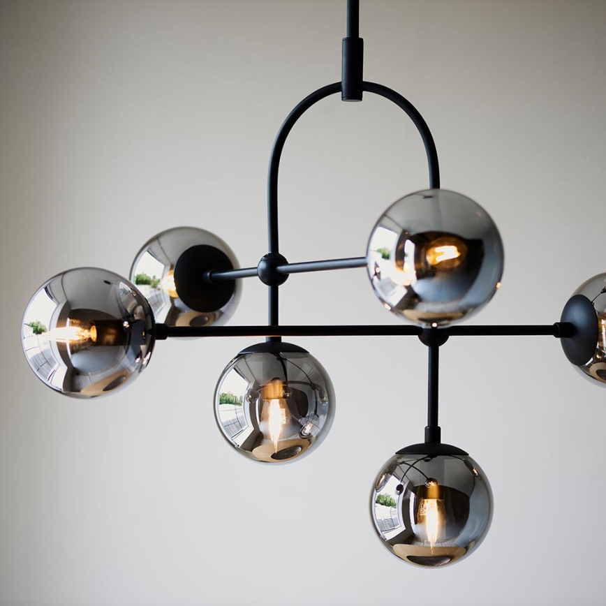 Endon 106661 - Lampadario a stelo ONTARIO 6xE14/7W/230V nero/nero fumé