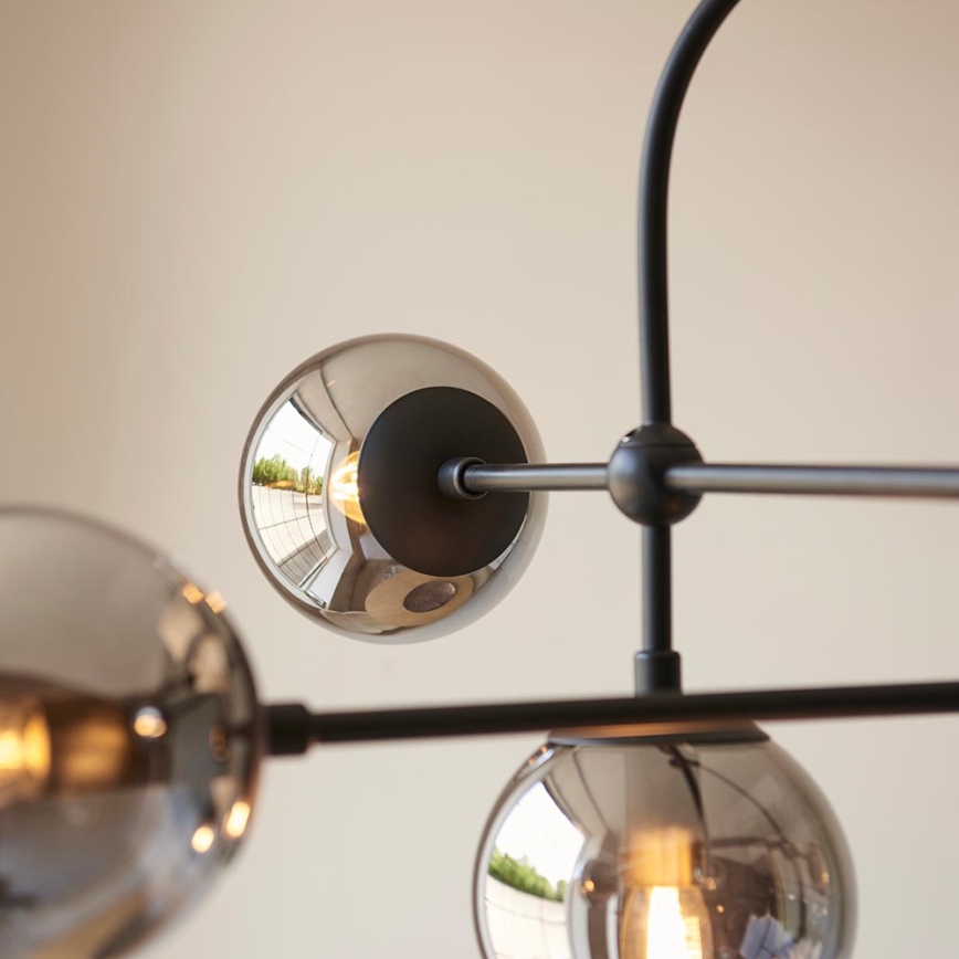 Endon 106661 - Lampadario a stelo ONTARIO 6xE14/7W/230V nero/nero fumé