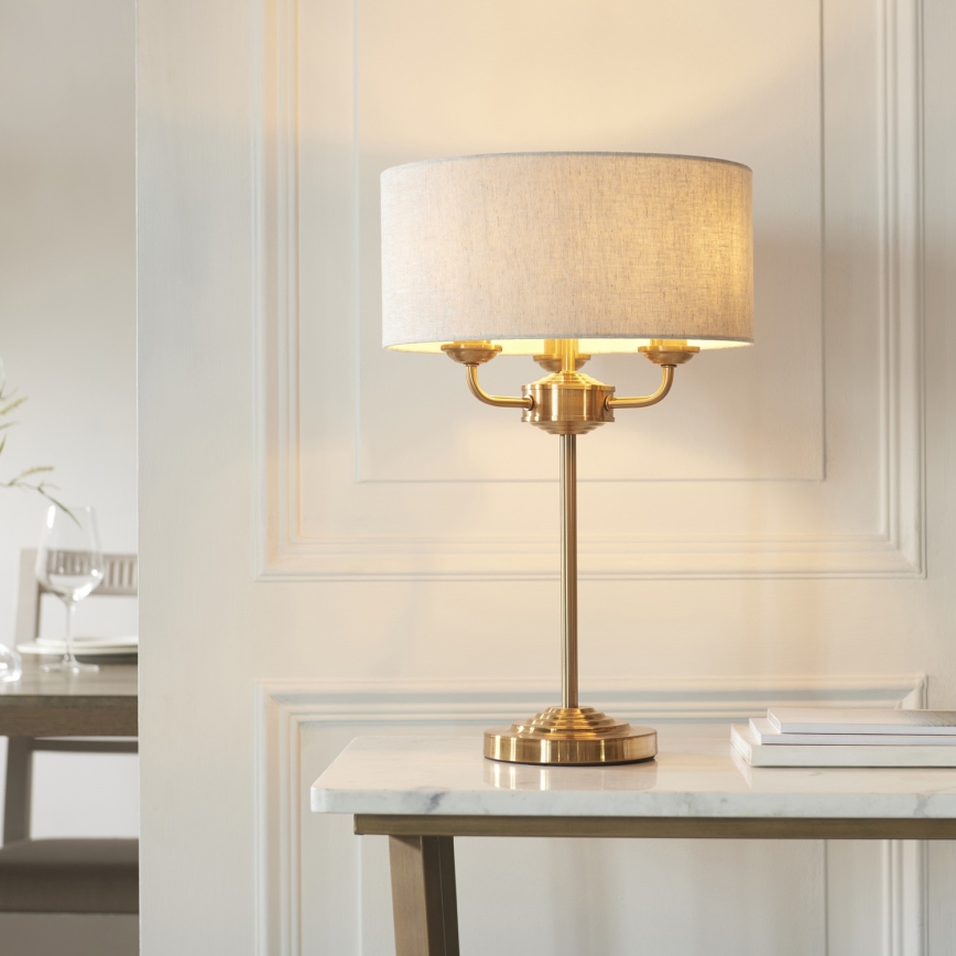 Endon 110721 - Lampada da tavolo HIGHCLERE 3xE14/18W/230V beige/ottone