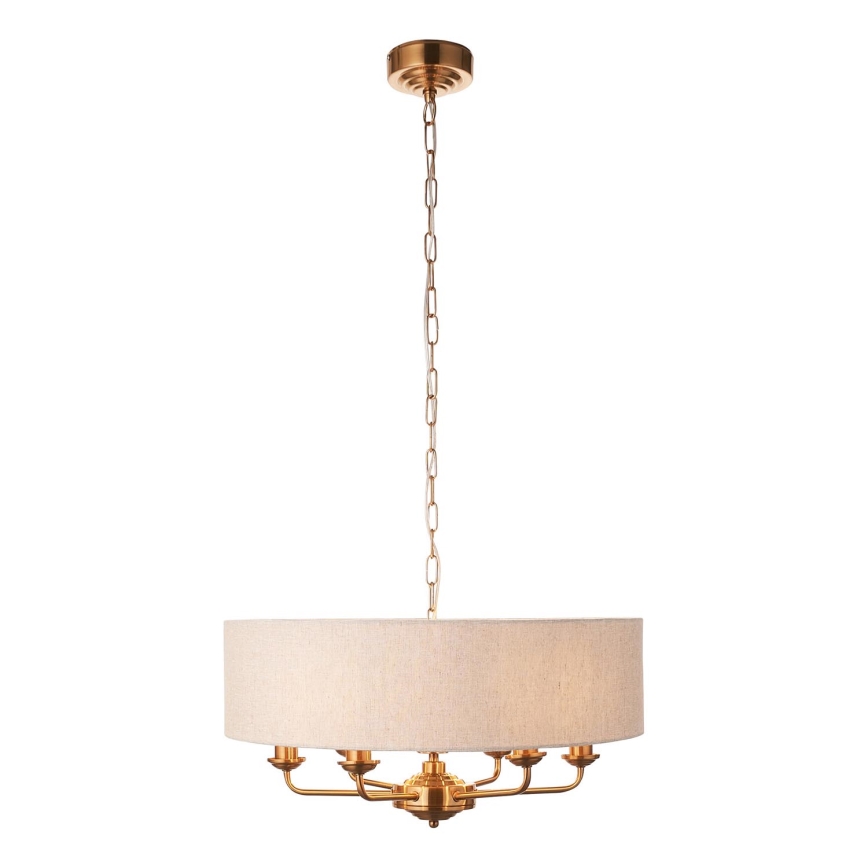 Endon 110722 - Lampadario a catena HIGHCLERE 6xE14/40W/230V beige/ottone Ø 55 cm