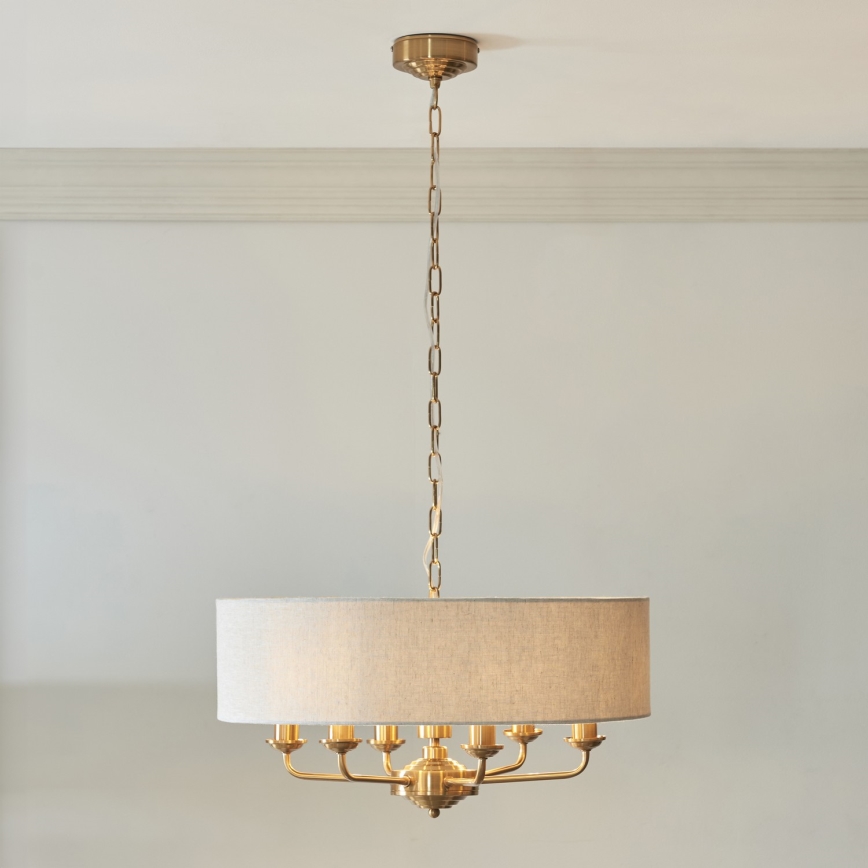 Endon 110722 - Lampadario a sospensione con catena HIGHCLERE 6xE14/6W/230V beige/ottone diametro 55 cm