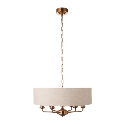 Endon 110722 - Lampadario a sospensione con catena HIGHCLERE 6xE14/6W/230V beige/ottone diametro 55 cm