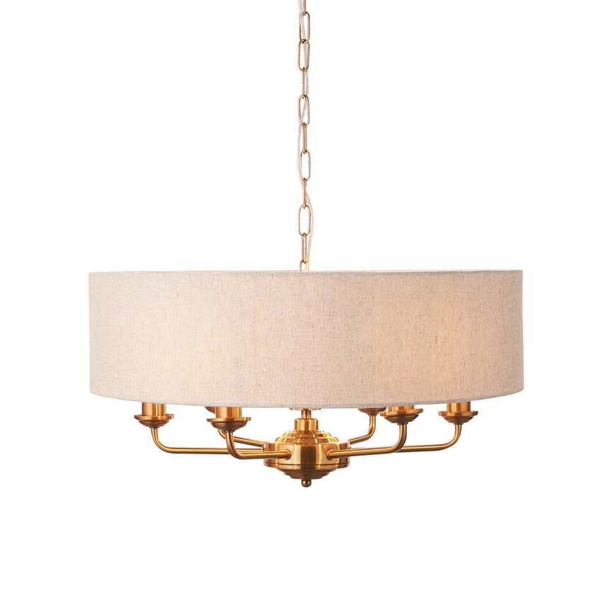 Endon 110722 - Lampadario a sospensione con catena HIGHCLERE 6xE14/6W/230V beige/ottone diametro 55 cm