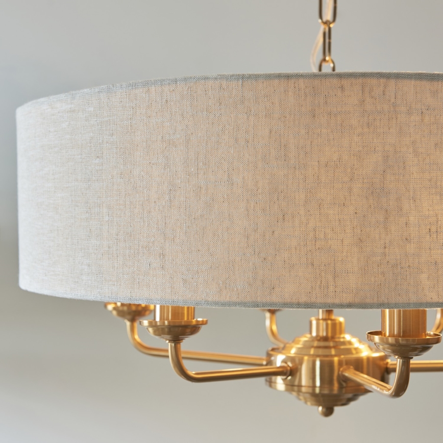 Endon 110722 - Lampadario a sospensione con catena HIGHCLERE 6xE14/6W/230V beige/ottone diametro 55 cm