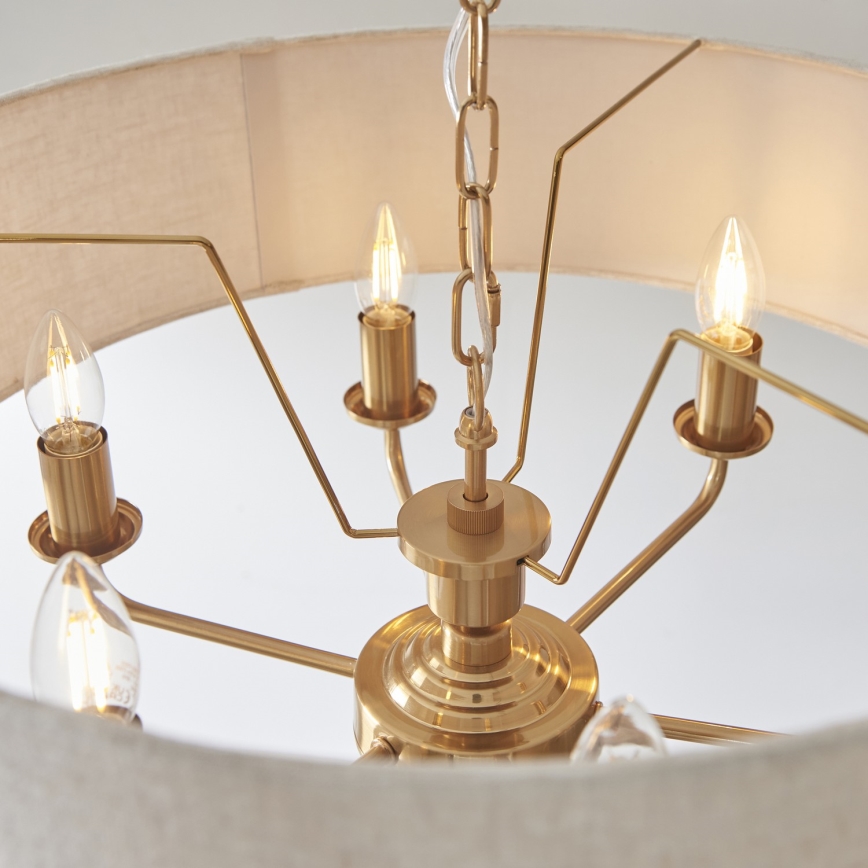 Endon 110722 - Lampadario a sospensione con catena HIGHCLERE 6xE14/6W/230V beige/ottone diametro 55 cm