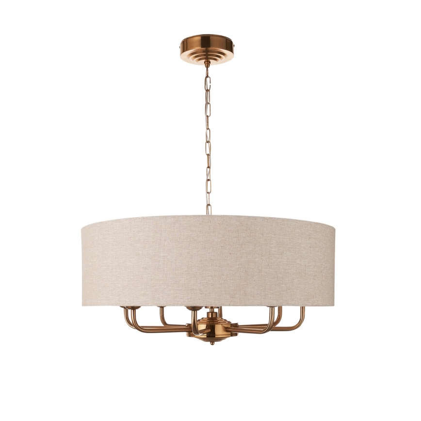 Endon 110727 - Lampadario a catena HIGHCLERE 8xE14/40W/230V beige/ottone diametro 70 cm