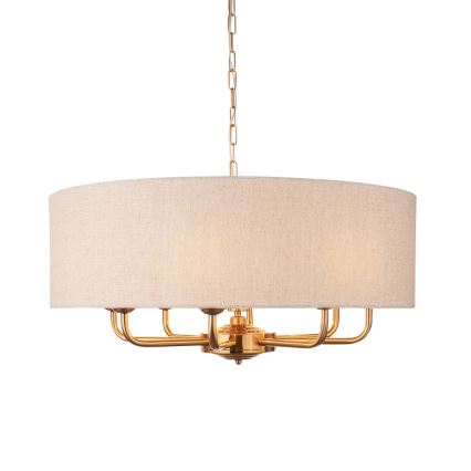 Endon 110727 - Lampadario a catena HIGHCLERE 8xE14/40W/230V beige/ottone diametro 70 cm