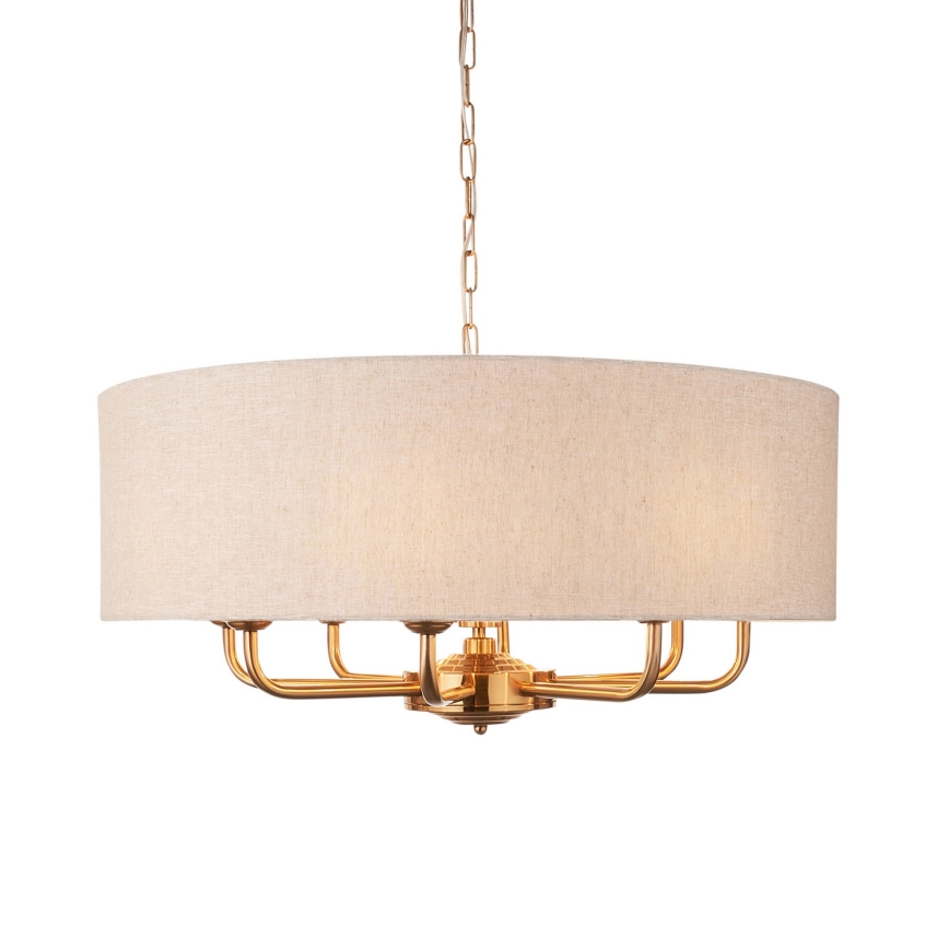 Endon 110727 - Lampadario a catena HIGHCLERE 8xE14/40W/230V beige/ottone diametro 70 cm