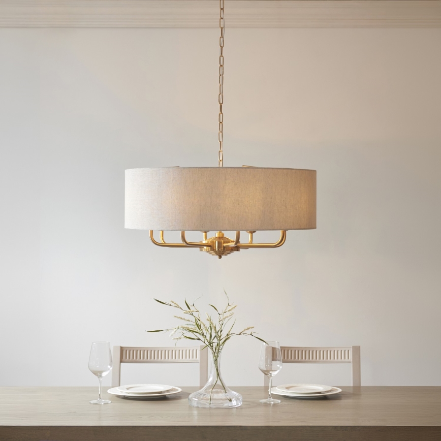 Endon 110727 - Lampadario a catena HIGHCLERE 8xE14/6W/230V beige/ottone Ø 70 cm