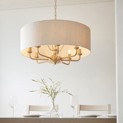 Endon 110727 - Lampadario a catena HIGHCLERE 8xE14/6W/230V beige/ottone Ø 70 cm