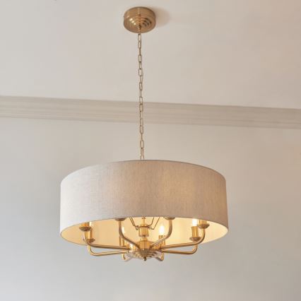 Endon 110727 - Lampadario a catena HIGHCLERE 8xE14/6W/230V beige/ottone Ø 70 cm