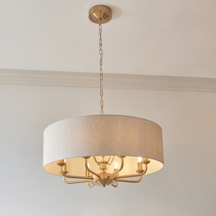 Endon 110727 - Lampadario a catena HIGHCLERE 8xE14/6W/230V beige/ottone Ø 70 cm