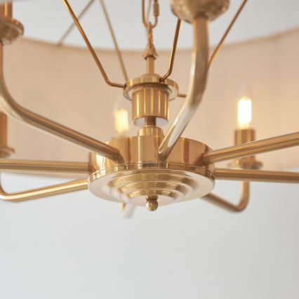Endon 110727 - Lampadario a catena HIGHCLERE 8xE14/6W/230V beige/ottone Ø 70 cm
