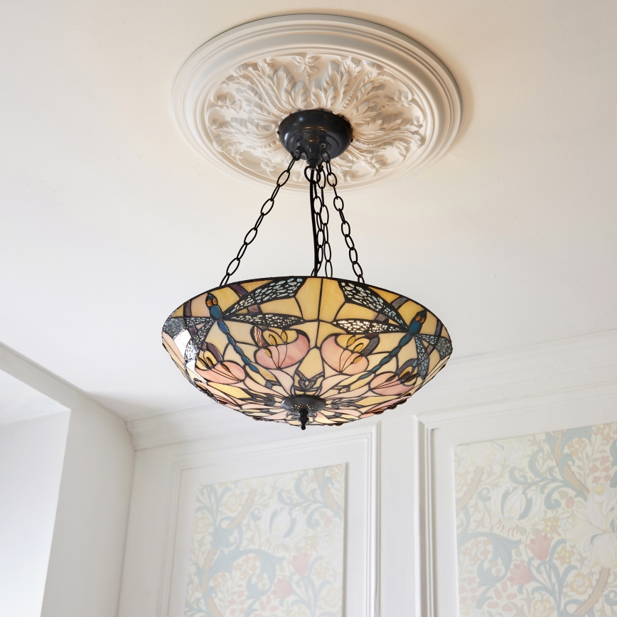 Endon 111869 - Lampadario a catena Tiffany ASHTON 3xE27/10W/230V Ø 45 cm