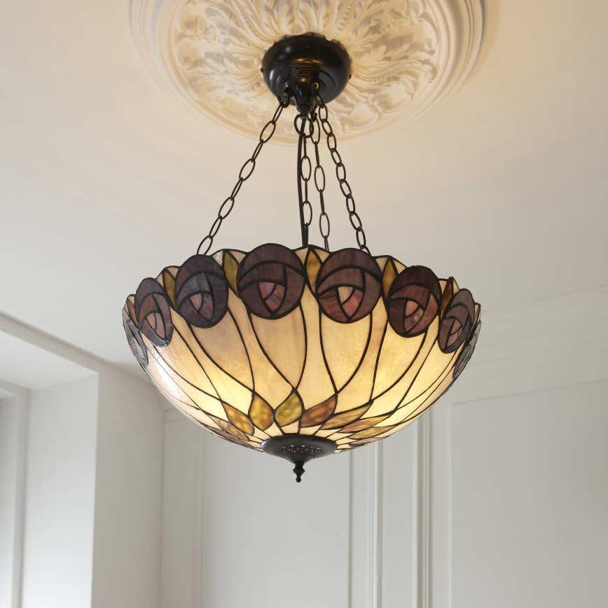 Endon 111872 - Lampadario a catena Tiffany HUTCHINSON 3xE27/60W/230V Ø 50 cm