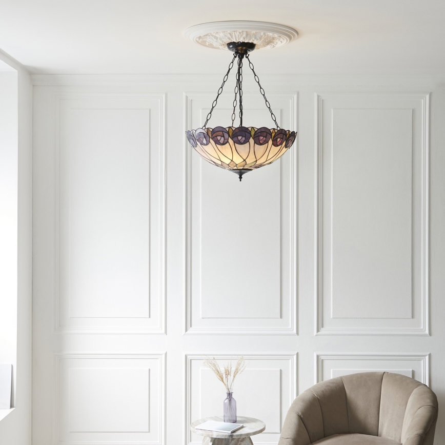 Endon 111872 - Lampadario a catena Tiffany HUTCHINSON 3xE27/60W/230V Ø 50 cm