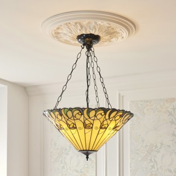 Endon 111881 - Lampadario Tiffany JAMELIA a sospensione con catena, 3x E27/10W/230V, Ø 50 cm