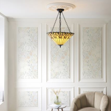 Endon 111881 - Lampadario Tiffany JAMELIA a sospensione con catena, 3x E27/10W/230V, Ø 50 cm