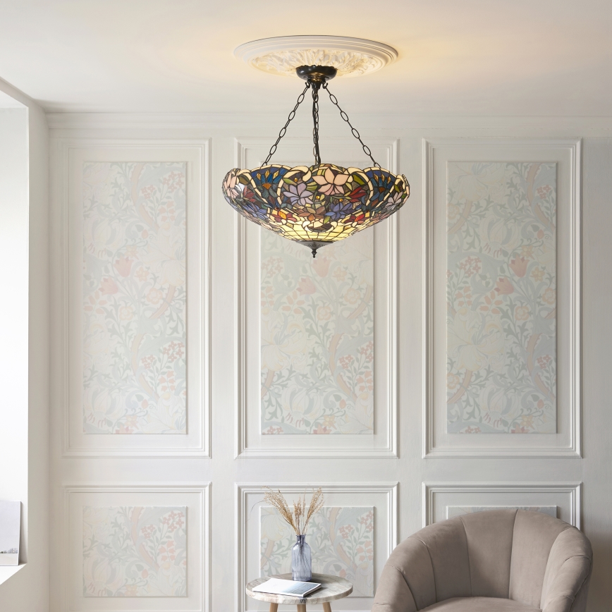 Endon 111887 - Lampadario a catena in stile Tiffany SULLIVAN, 3xE27/10W/230V, Ø 57 cm