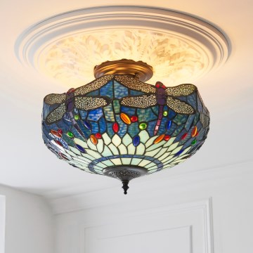 Endon 111897 - Plafoniera da soffitto in stile Tiffany DRAGONFLY, 3x E27/10W/230V, Ø 41 cm