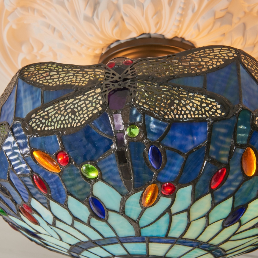 Endon 111897 - Plafoniera da soffitto in stile Tiffany DRAGONFLY, 3x E27/10W/230V, Ø 41 cm